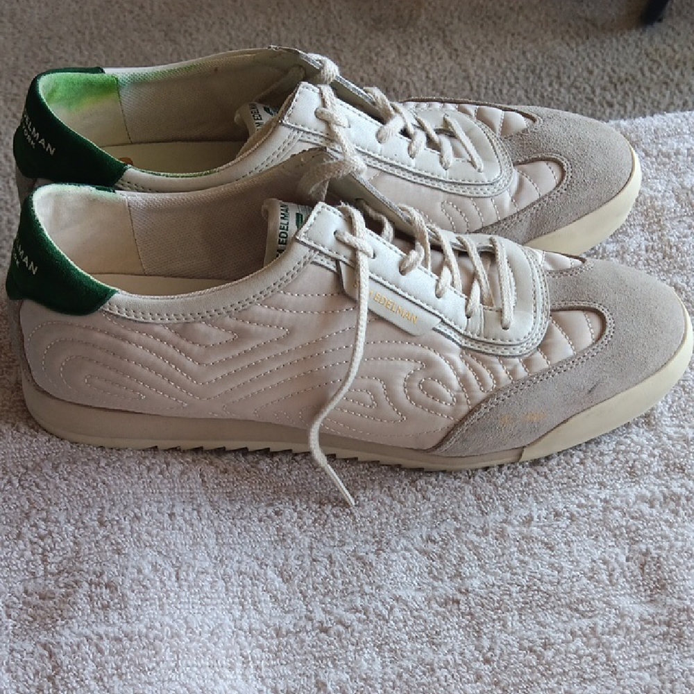Sam Edelman Retro-Inspired Quilted Sneakers – Beige/Green – Women’s Size 9